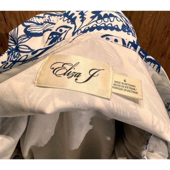 Eliza J Womens Cold Shoulder Floral Bohemian Dress Size 6 Blue & White Polyester - Picture 4 of 6